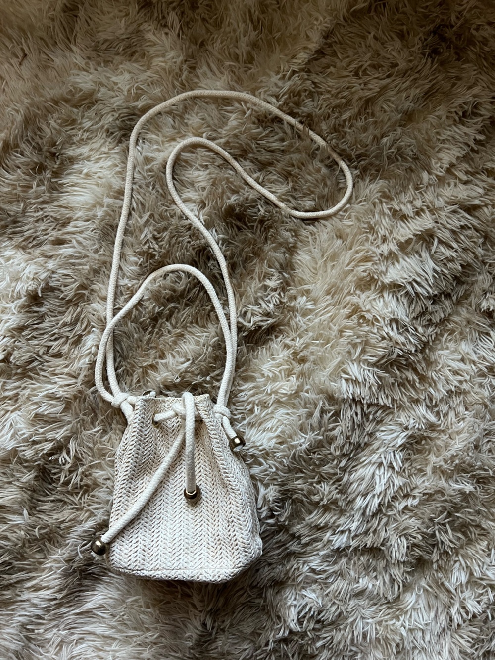 SHEIN Cream Woven Drawstring Crossbody Bag
